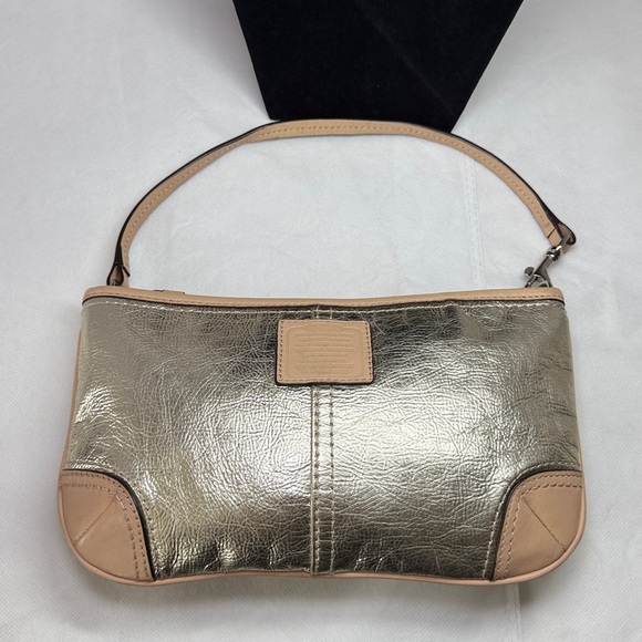 Coach Metallic Pouchette Small Shoulder Bag Wristlet Tan Leather Trim - Picture 3 of 16